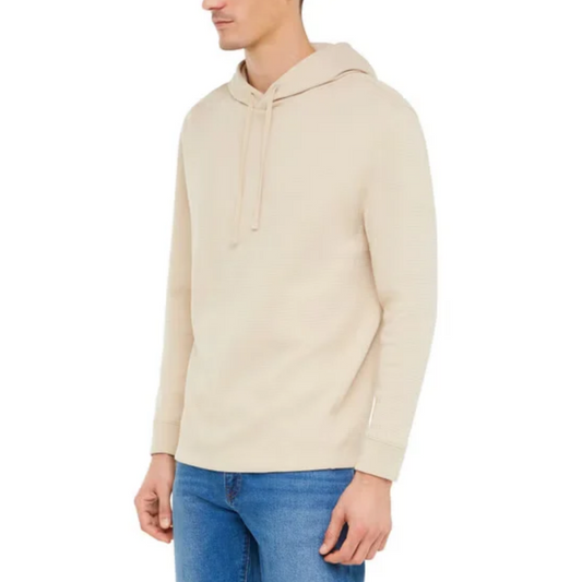 Sweat à capuche GAP pour homme en coton gaufré, coupe décontractée et poignets côtelés. | GAP men's waffle-knit cotton hoodie with relaxed fit and ribbed cuffs