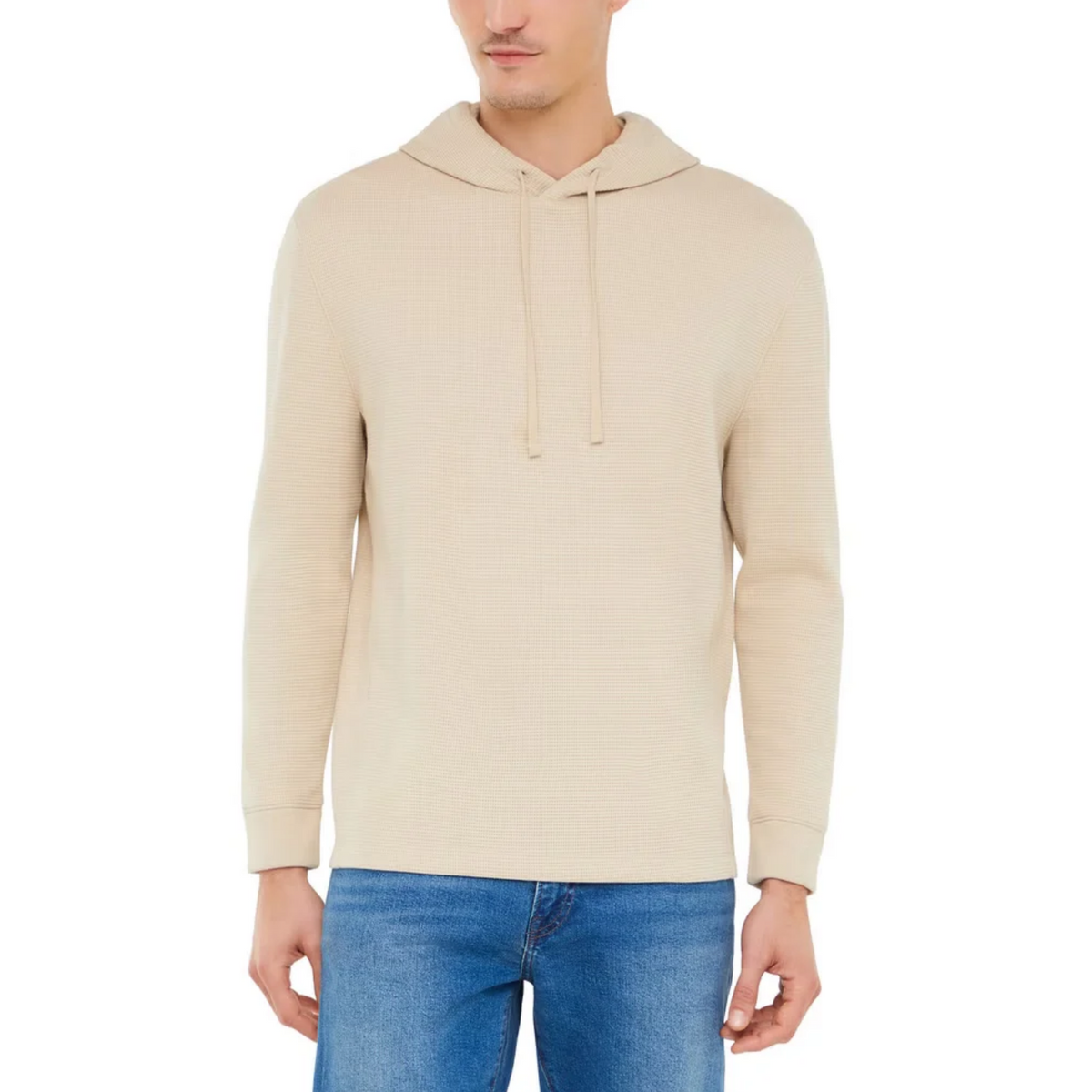 Sweat à capuche GAP pour homme en coton gaufré, coupe décontractée et poignets côtelés. | GAP men's waffle-knit cotton hoodie with relaxed fit and ribbed cuffs