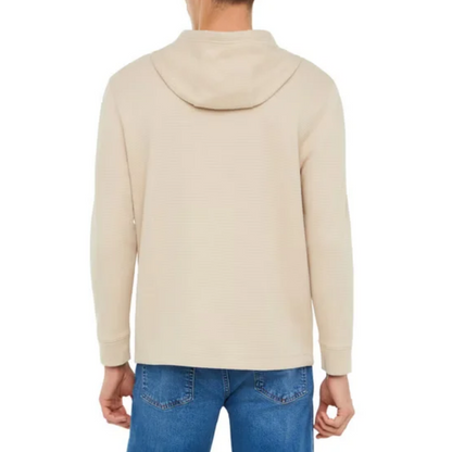 Sweat à capuche GAP pour homme en coton gaufré, coupe décontractée et poignets côtelés. | GAP men's waffle-knit cotton hoodie with relaxed fit and ribbed cuffs