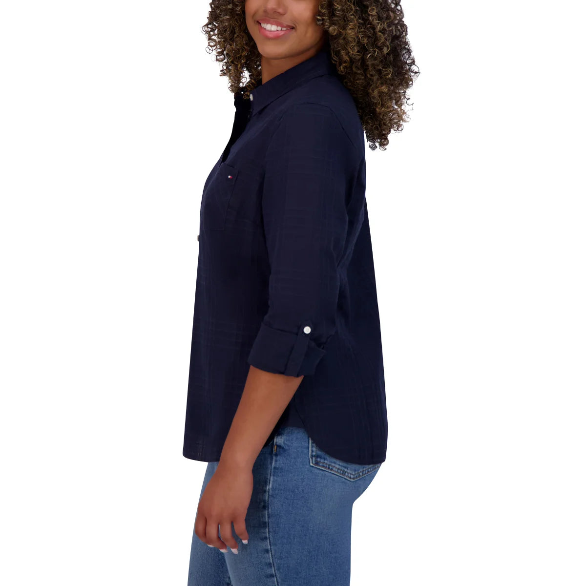 TOMMY HILFIGER - Blouse à Manches Retroussables pour Femme-WOMEN'S-ROLL-TAB-BLOUSE-COSTCO-1863036-NAVY-MARINE-2