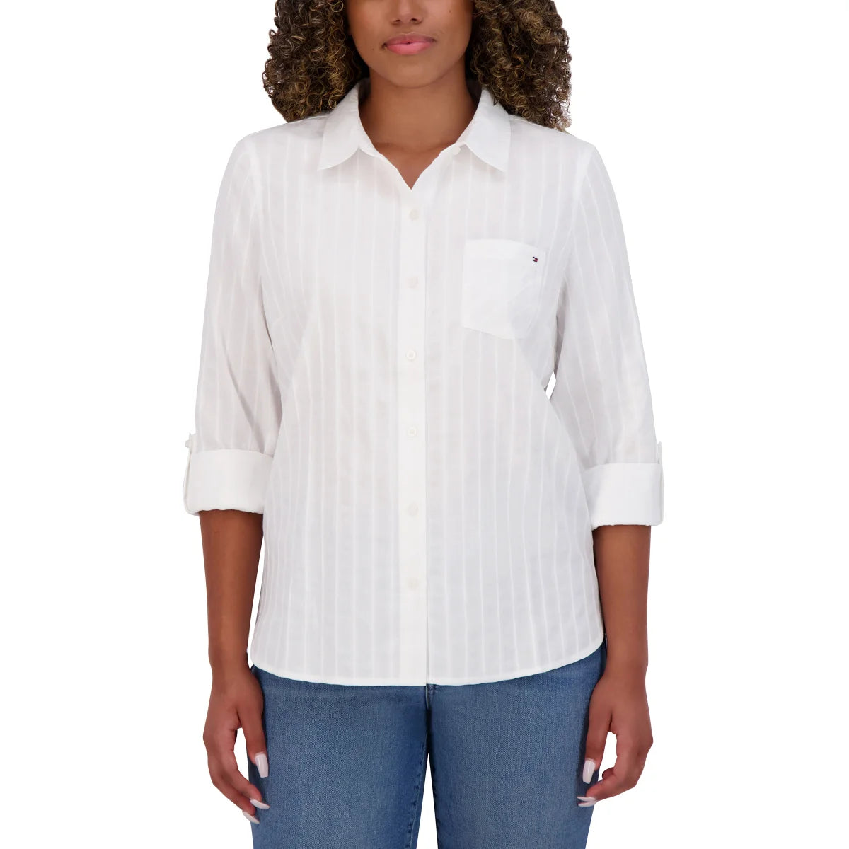 TOMMY HILFIGER - Blouse à Manches Retroussables pour Femme-WOMEN'S-ROLL-TAB-BLOUSE-COSTCO-1863036-BLANC-WHITE