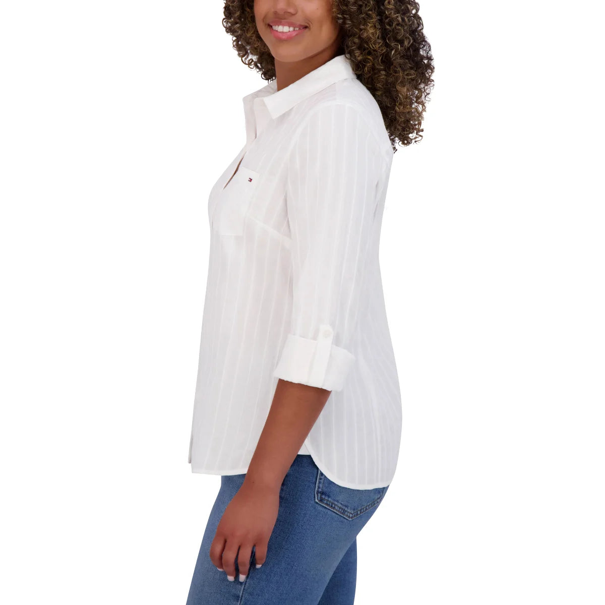 TOMMY HILFIGER - Blouse à Manches Retroussables pour Femme-WOMEN'S-ROLL-TAB-BLOUSE-COSTCO-1863036-BLANC-WHITE-2
