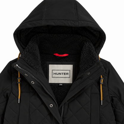 HUNTER – Manteau matelassé à capuchon amovible pour femme noir | HUNTER – Women's Quilted Coat with Removable Hood black