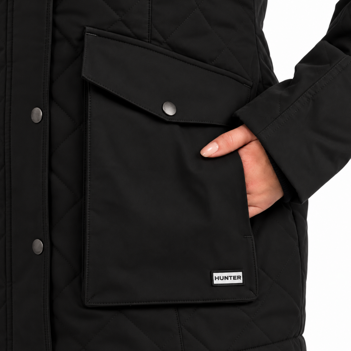 HUNTER – Manteau matelassé à capuchon amovible pour femme noir | HUNTER – Women's Quilted Coat with Removable Hood black