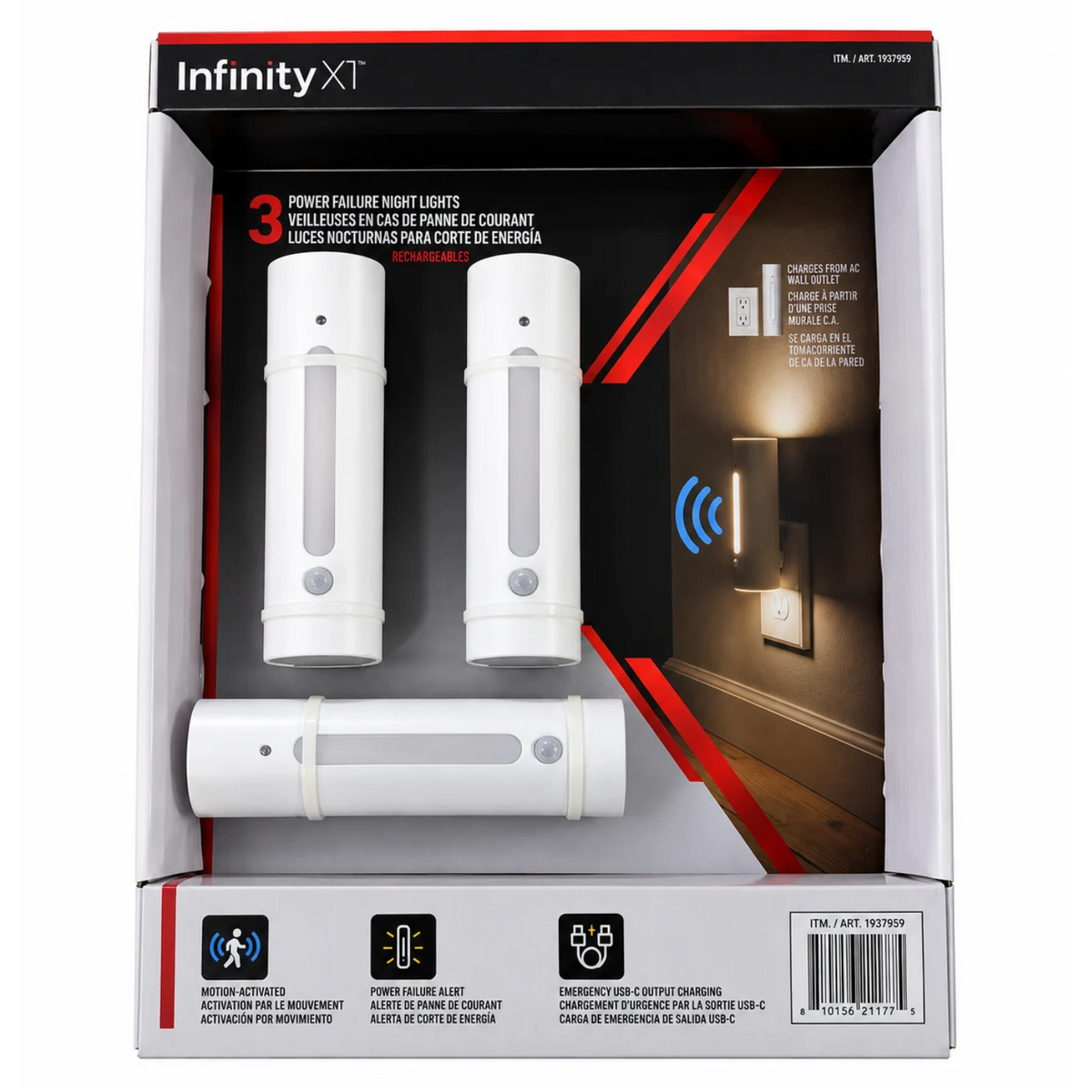 INFINITY X1 - Ensemble de 3 veilleuses en cas de panne de courant | INFINITY X1 - 3 power failure night lights