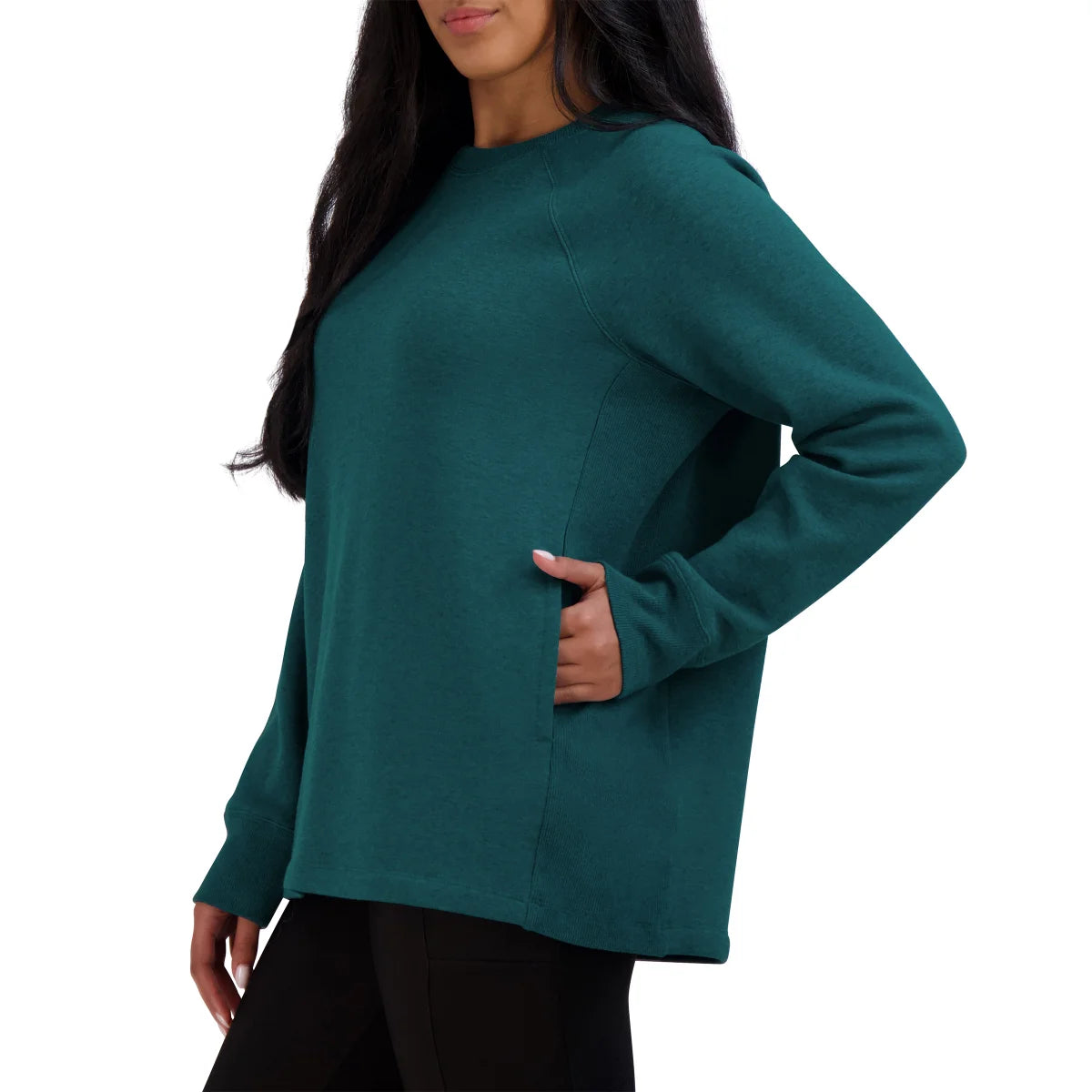 KIRKLAND-SIGNATURE-CHANDAIL-EN-MOLLETON-DOUILLET-POUR-FEMME-WOMEN'S-COZY-FLEECE-CREWNECK-SARCELLE-TEAL-COSTCO-7992201-3