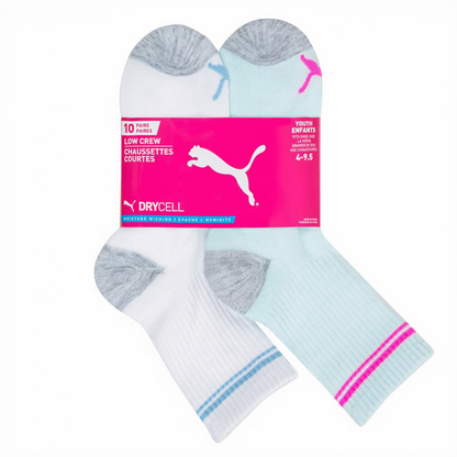 PUMA – Ensemble de 10 paires de chaussettes sport pour enfants avec soutien de la voûte plantaire | PUMA – Set of 10 pairs of kids' athletic socks with arch support