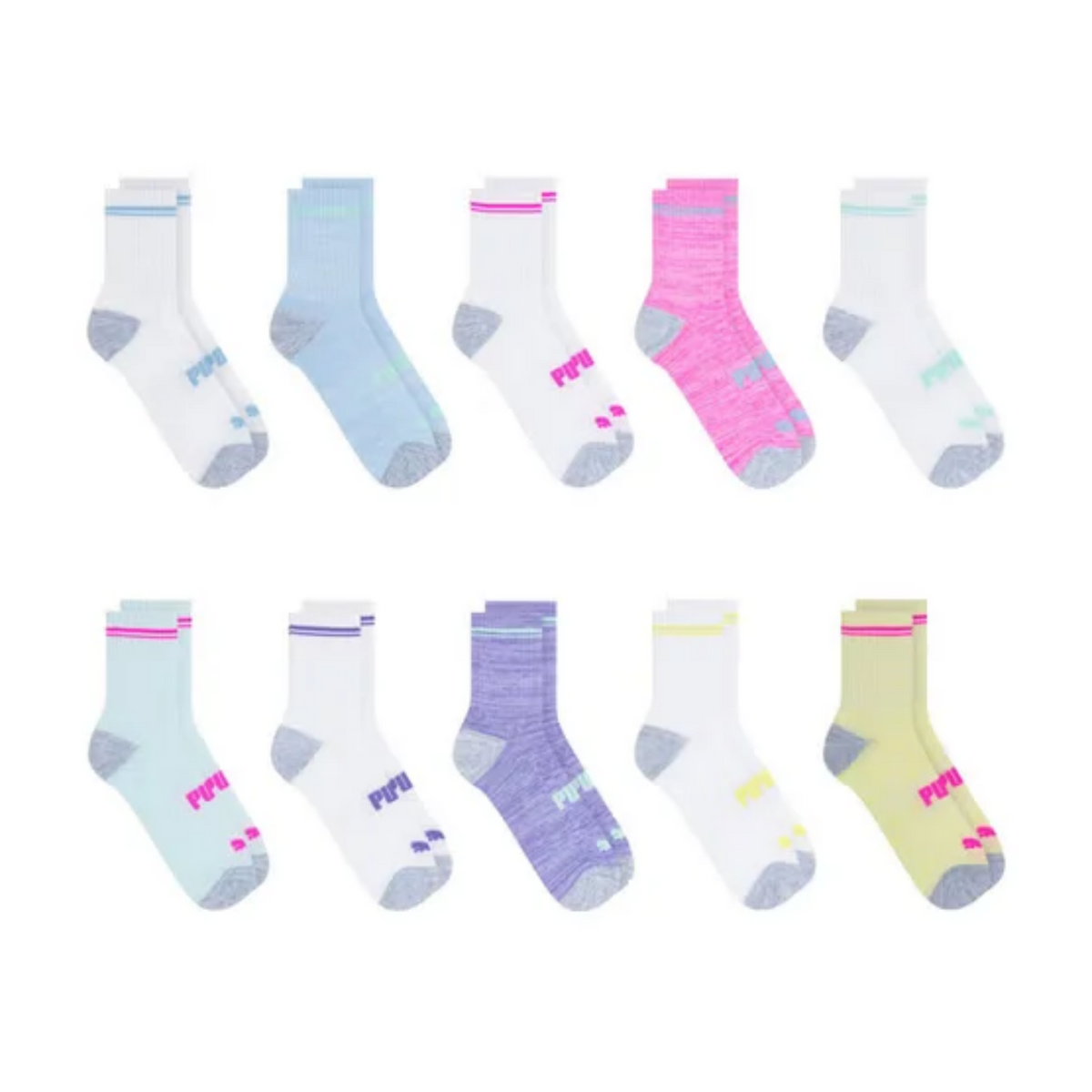 PUMA – Ensemble de 10 paires de chaussettes sport pour enfants avec soutien de la voûte plantaire | PUMA – Set of 10 pairs of kids' athletic socks with arch support
