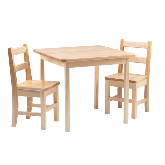 POITRAS - Table Carrée en Bois Dur Massif avec 2 Chaises pour Enfant-Solid Hardwood Square Table with 2 Chairs-1446536