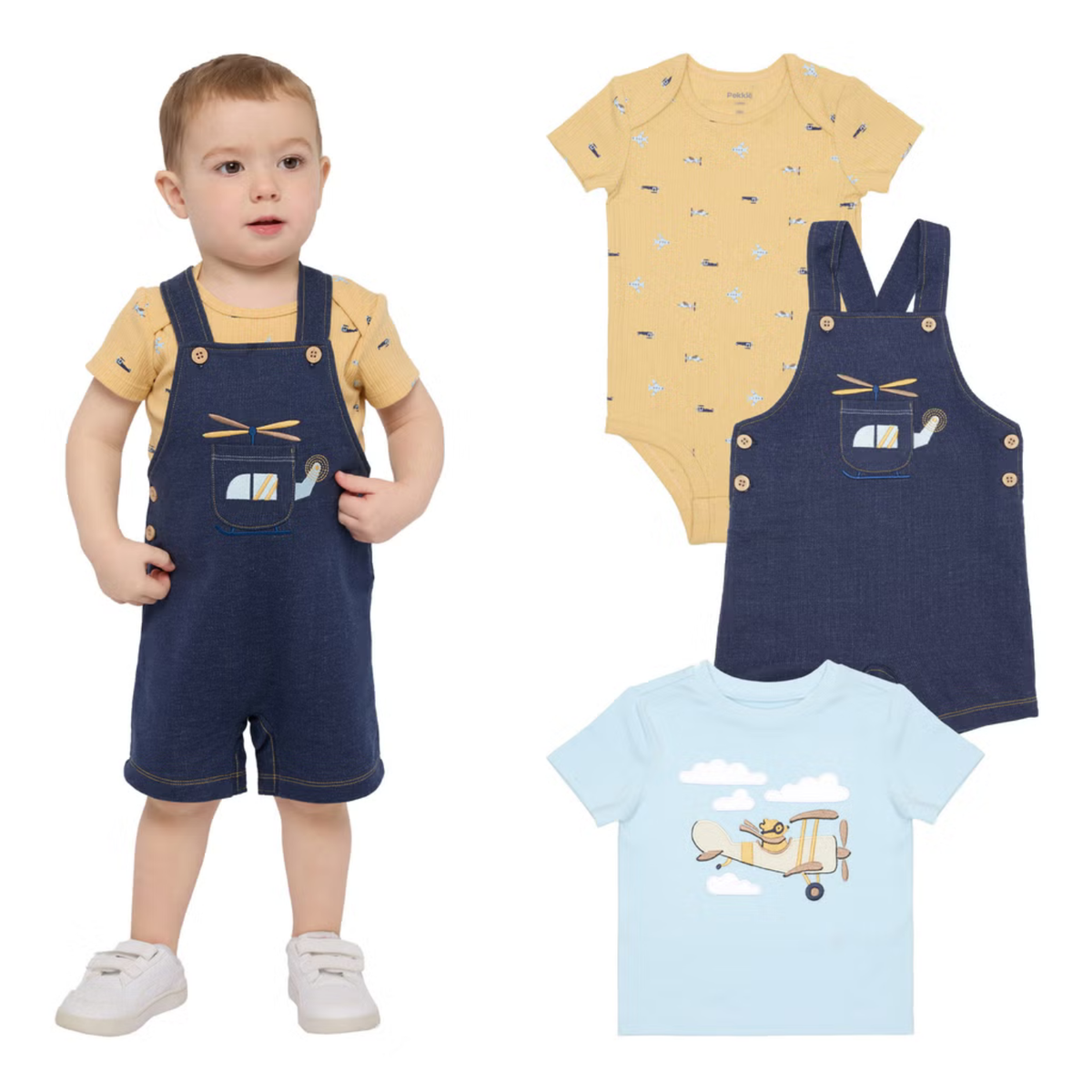 PEKKLE - Ensemble 3 Pièces pour Garçon bébé | Pekkle overall, bodysuit and t-shirt 3 piece set for baby boy