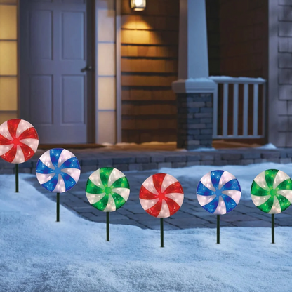 Ensemble de 6 piquets de pelouse lumineux à DEL pour décoration extérieure | Set of 6 LED lighted lawn stakes for outdoor decoration