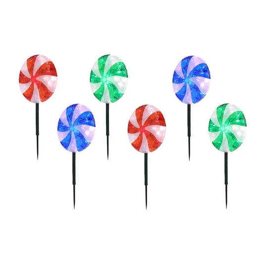 Ensemble de 6 piquets de pelouse lumineux à DEL pour décoration extérieure | Set of 6 LED lighted lawn stakes for outdoor decoration