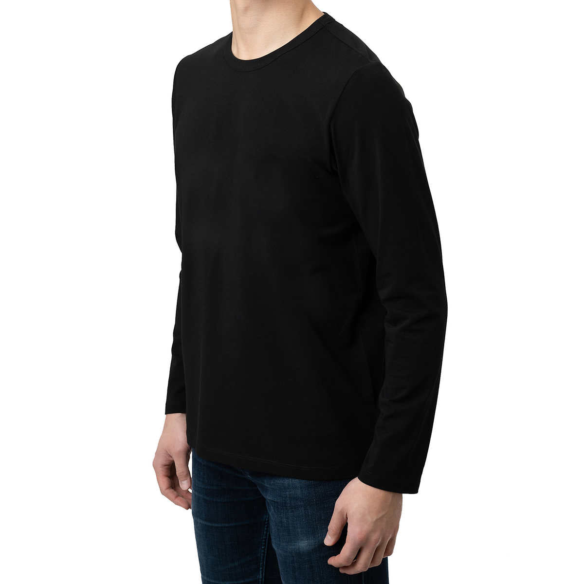 rough dress supima t shirt ROUGH DRESS Pima Cotton Blend Crew Neck Long Sleeves Black T-shirt