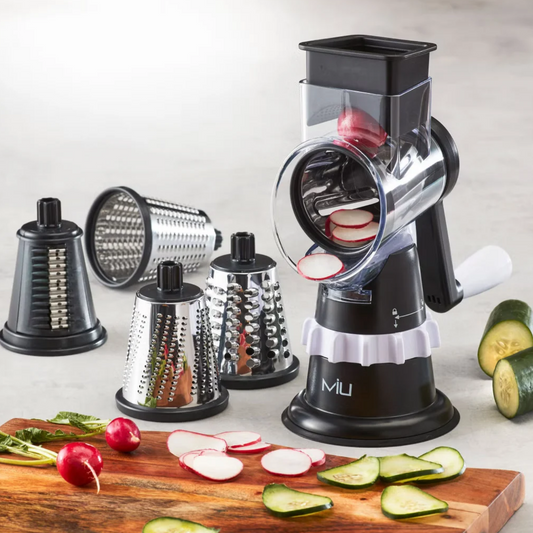 MIU – Râpe rotative avec 5 tambours interchangeables | Rotary food grater with 5 interchangeable drums