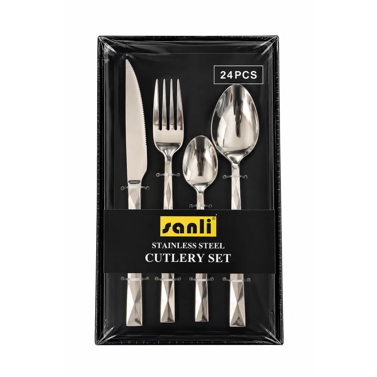 SANLI – Ensemble de 24 couverts en acier inoxydable argent | 24-piece silver stainless steel cutlery set
