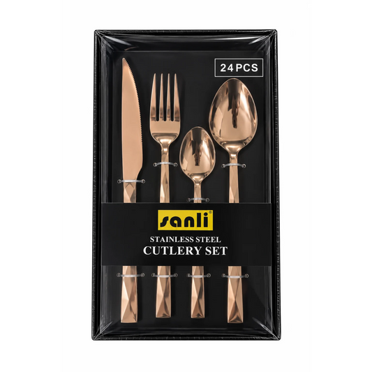 SANLI – Ensemble de 24 couverts en acier inoxydable bronze | 24-piece bronze stainless steel cutlery set