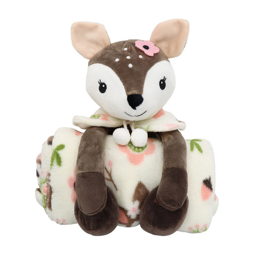 S&CO Copains câlins – Ensemble de jeté imprimé et peluche biche | Printed throw blanket and doe plush toy