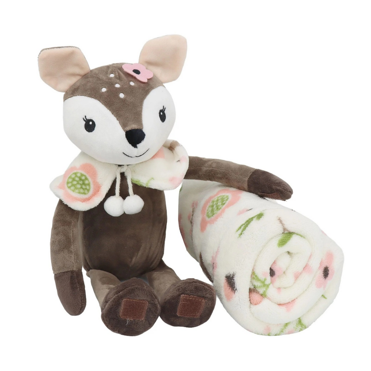 S&CO Copains câlins – Ensemble de jeté imprimé et peluche biche | Printed throw blanket and doe plush toy