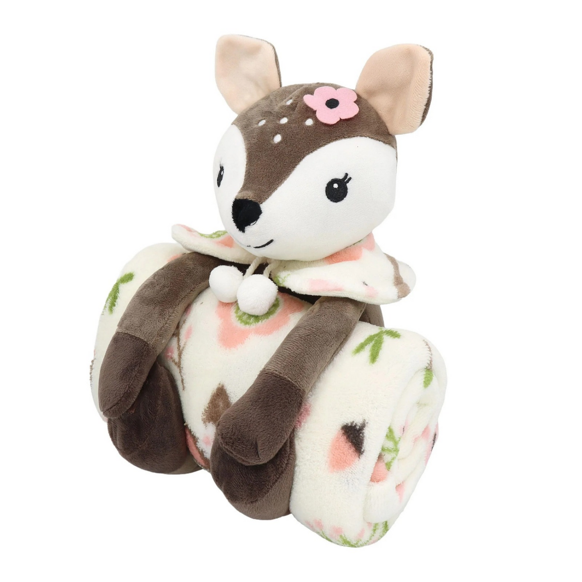 S&CO Copains câlins – Ensemble de jeté imprimé et peluche biche | Printed throw blanket and doe plush toy