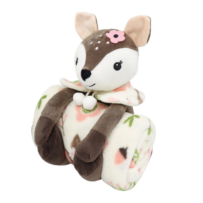S&CO Copains câlins – Ensemble de jeté imprimé et peluche biche | Printed throw blanket and doe plush toy