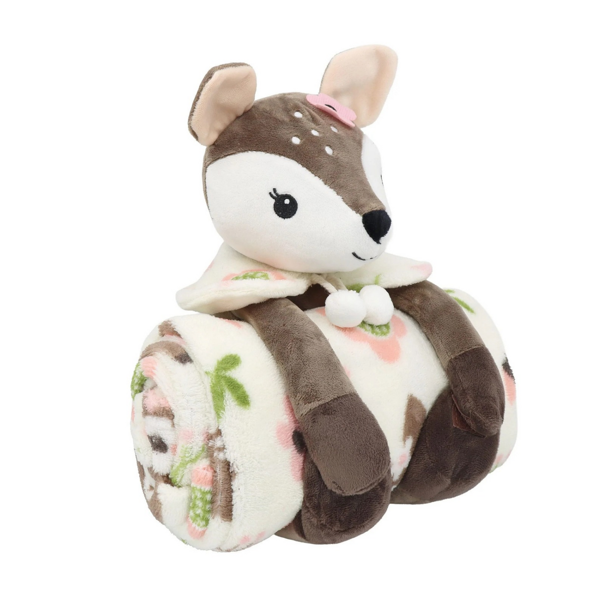 S&CO Copains câlins – Ensemble de jeté imprimé et peluche biche | Printed throw blanket and doe plush toy