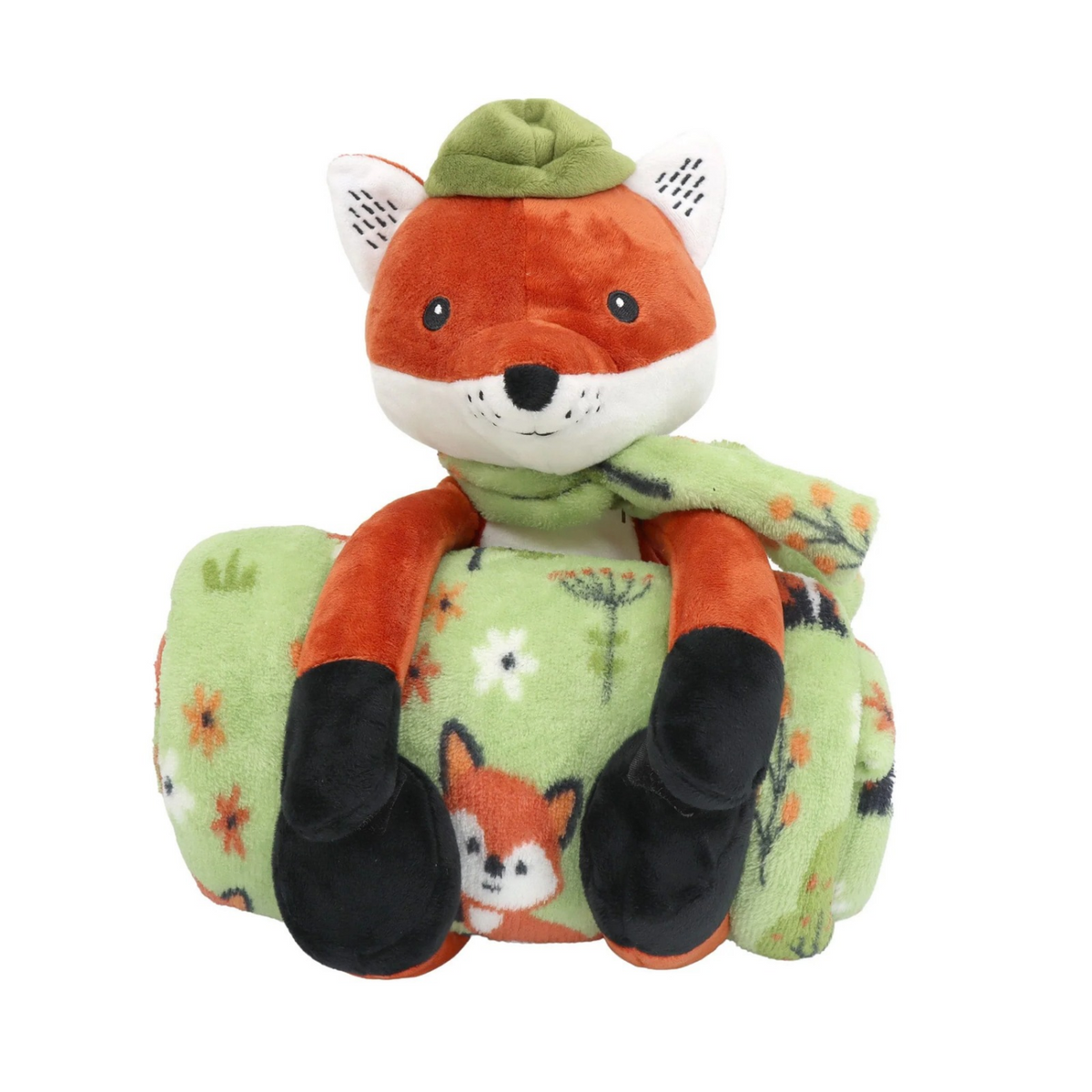 S&CO Copains câlins – Ensemble de jeté imprimé et peluche renard | Printed throw blanket and fox plush toy