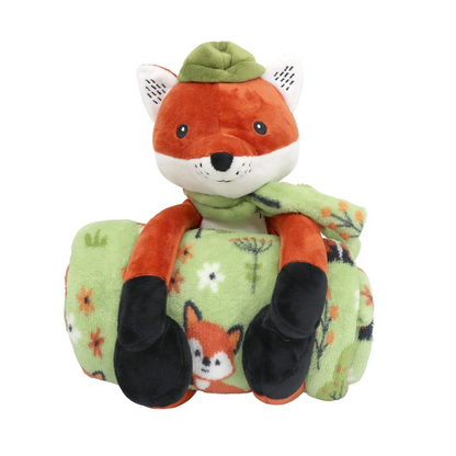 S&CO Copains câlins – Ensemble de jeté imprimé et peluche renard | Printed throw blanket and fox plush toy