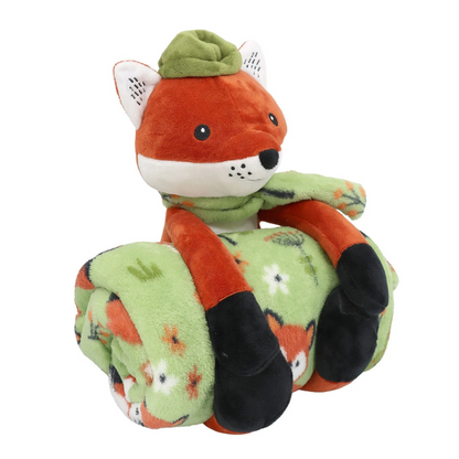 S&CO Copains câlins – Ensemble de jeté imprimé et peluche renard | Printed throw blanket and fox plush toy