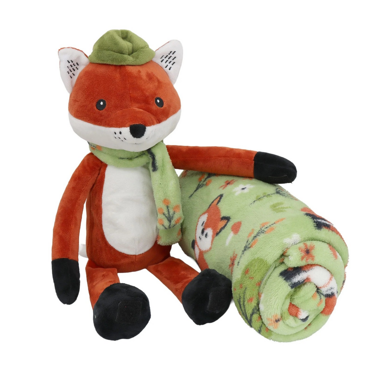 S&CO Copains câlins – Ensemble de jeté imprimé et peluche renard | Printed throw blanket and fox plush toy