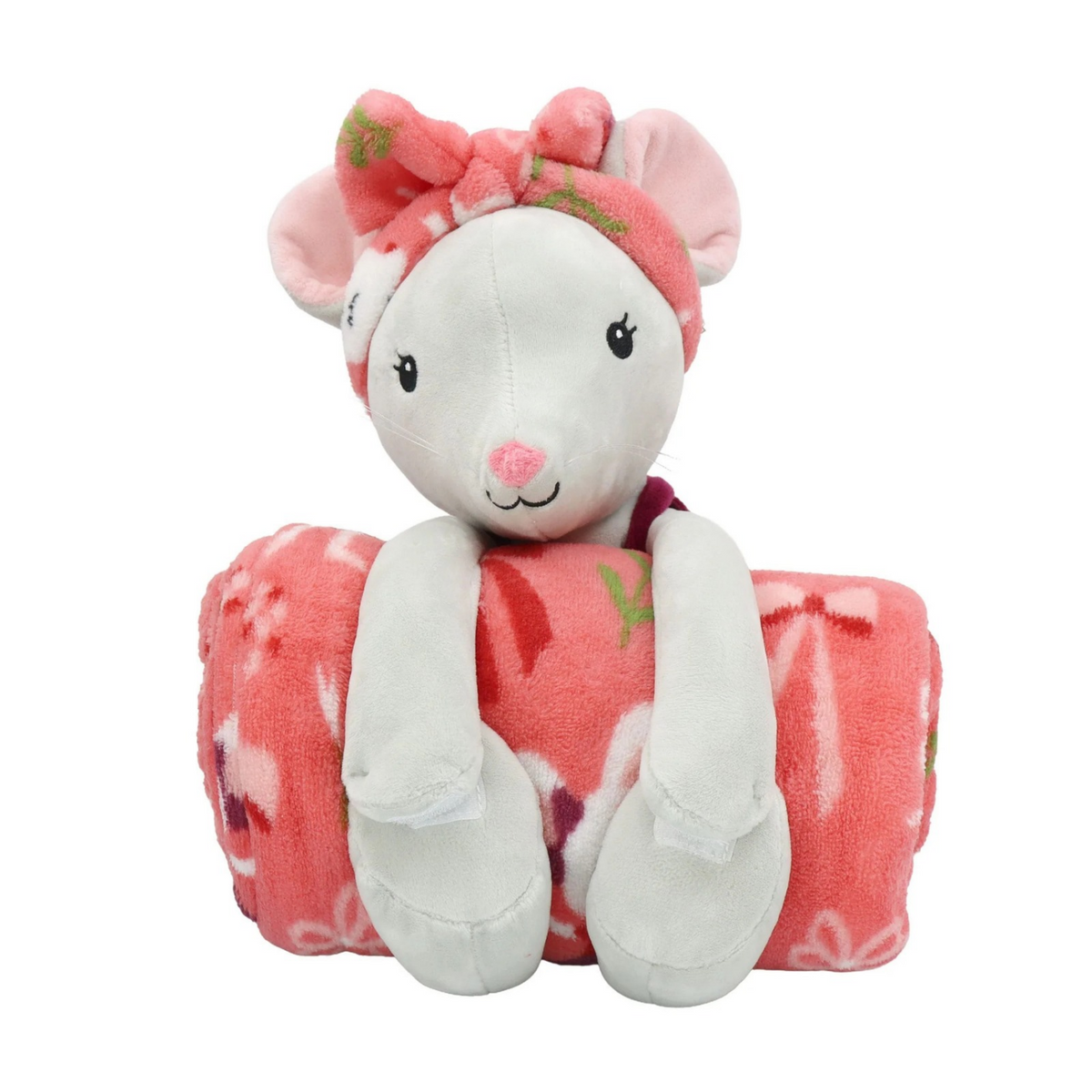 S&CO Copains câlins – Ensemble de jeté imprimé et peluche souris | Printed throw blanket and mouse plush toy