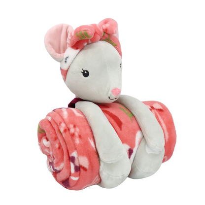 S&CO Copains câlins – Ensemble de jeté imprimé et peluche souris | Printed throw blanket and mouse plush toy
