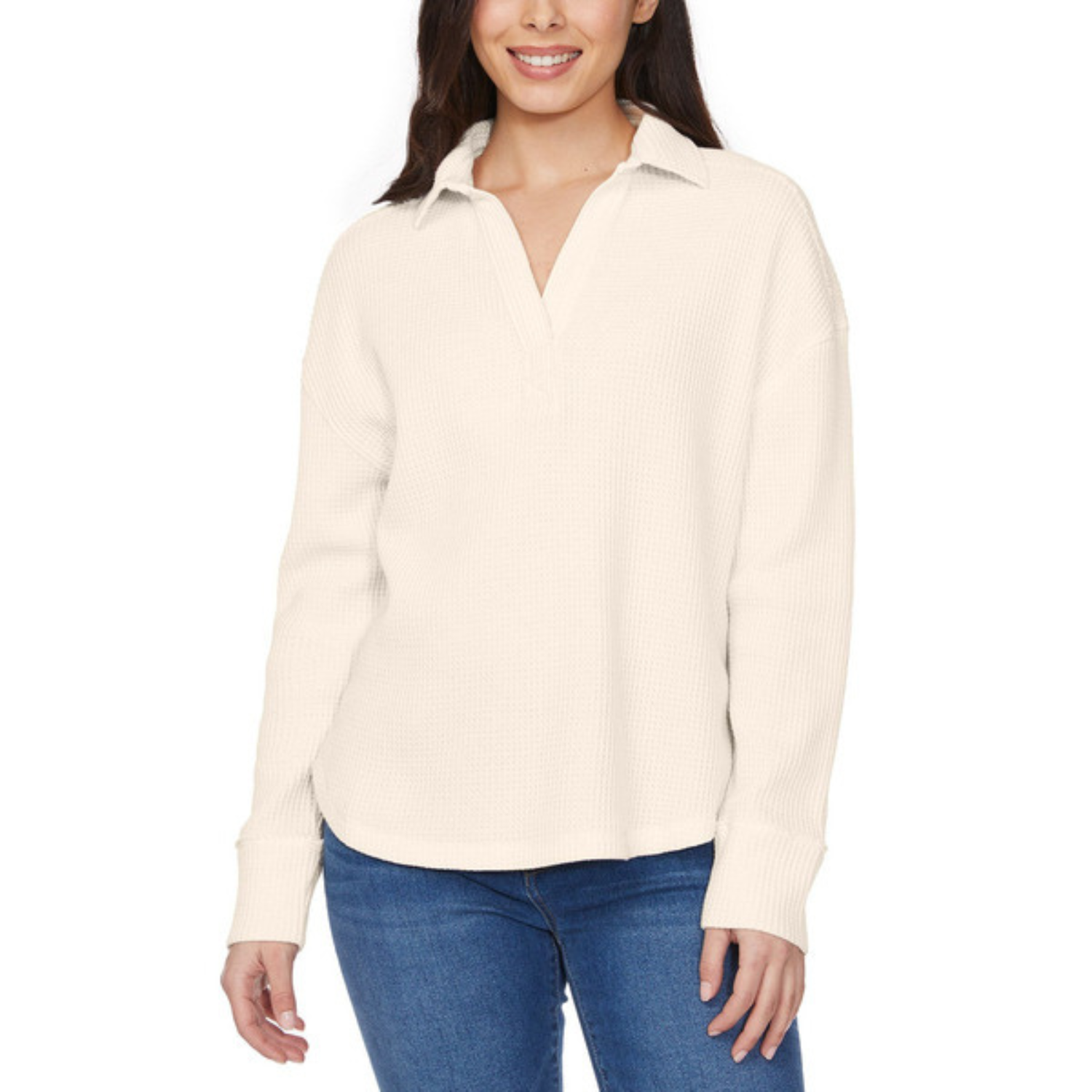 BUFFALO - Haut en Tissu Gaufré et Encolure en V Pour Femme-Womens-V-Neck-Collar-Top-Blanc-Crème-White-Cream-1913892-1913890