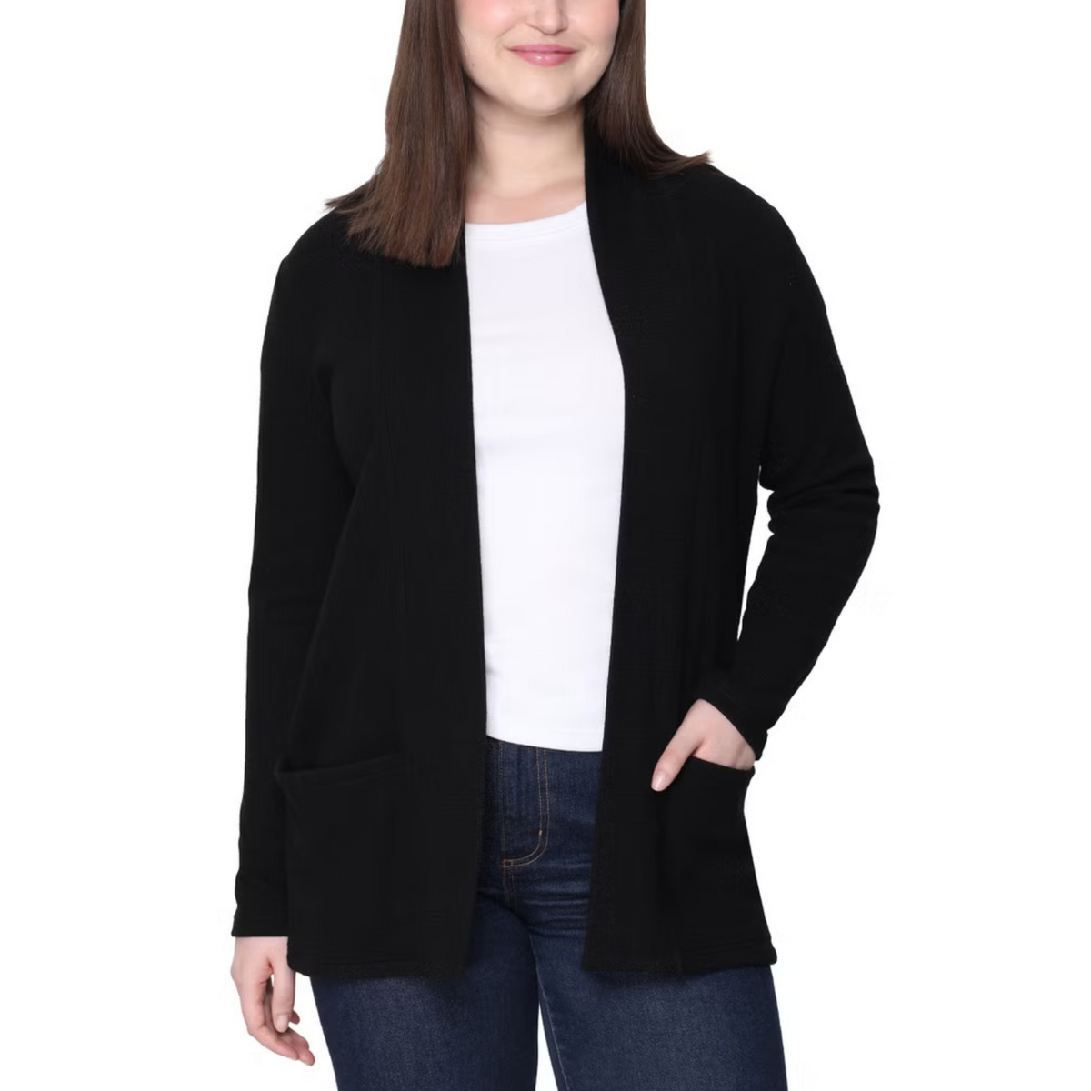 TAHARI – Cardigan ouvert à manches longues pour femme en tricot doux avec poches | TAHARI – Women's soft knit open-front cardigan with pockets