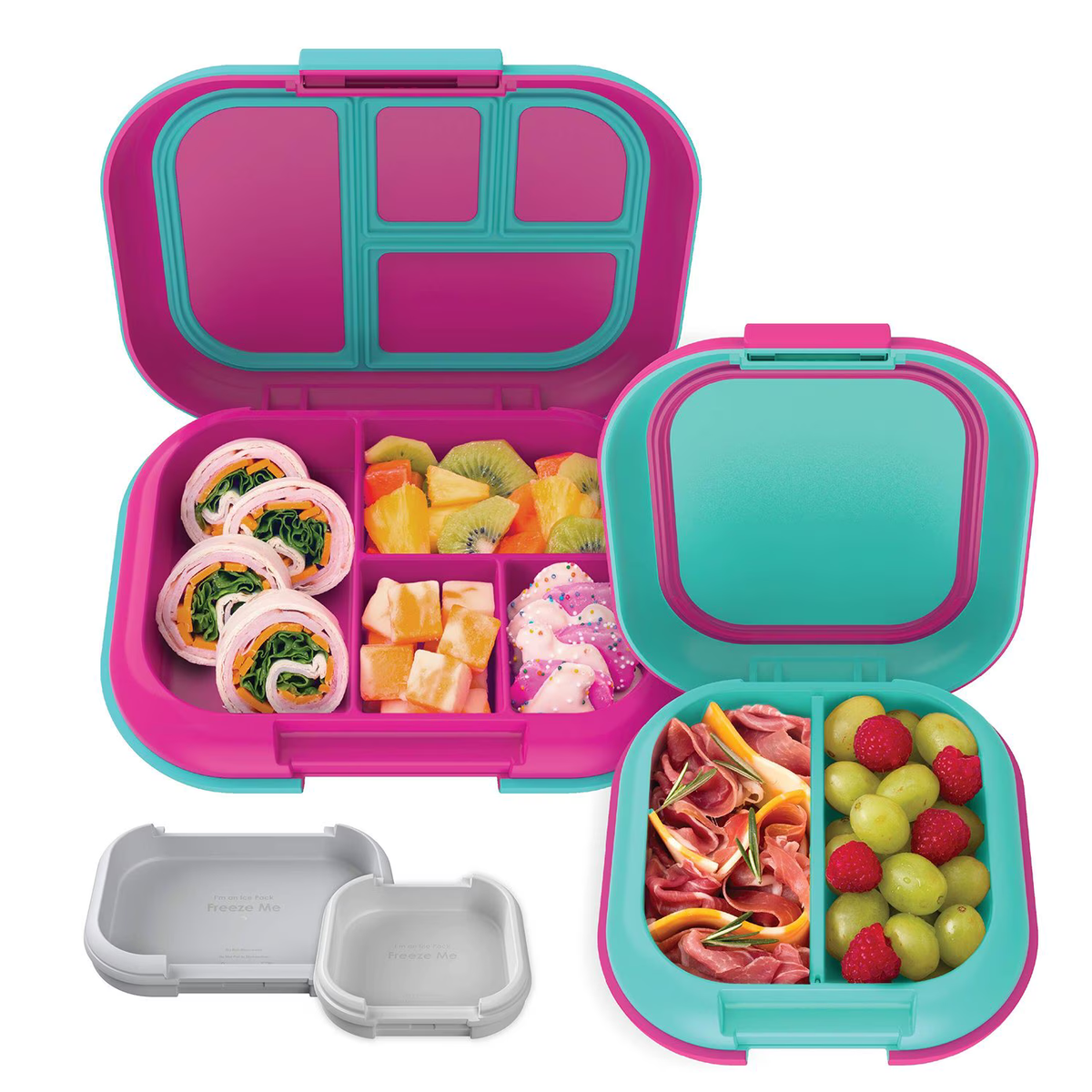 BENTGO - Ensemble Boîte à Lunch et Mini Boîte Fraîcheur rose et turquoise | Bentgo - Pink and turquoise chill lunch box and mini box set  