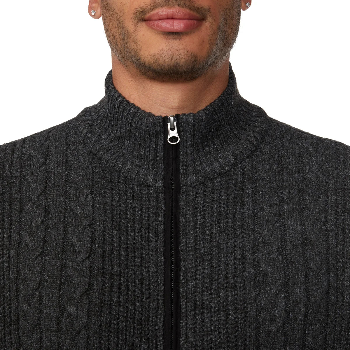 Buffalo - Pull à Fermeture Éclair Intégrale pour Homme-Mens-Full-Zip-Cable-Sweater-1903425-1935133-Noir-Black