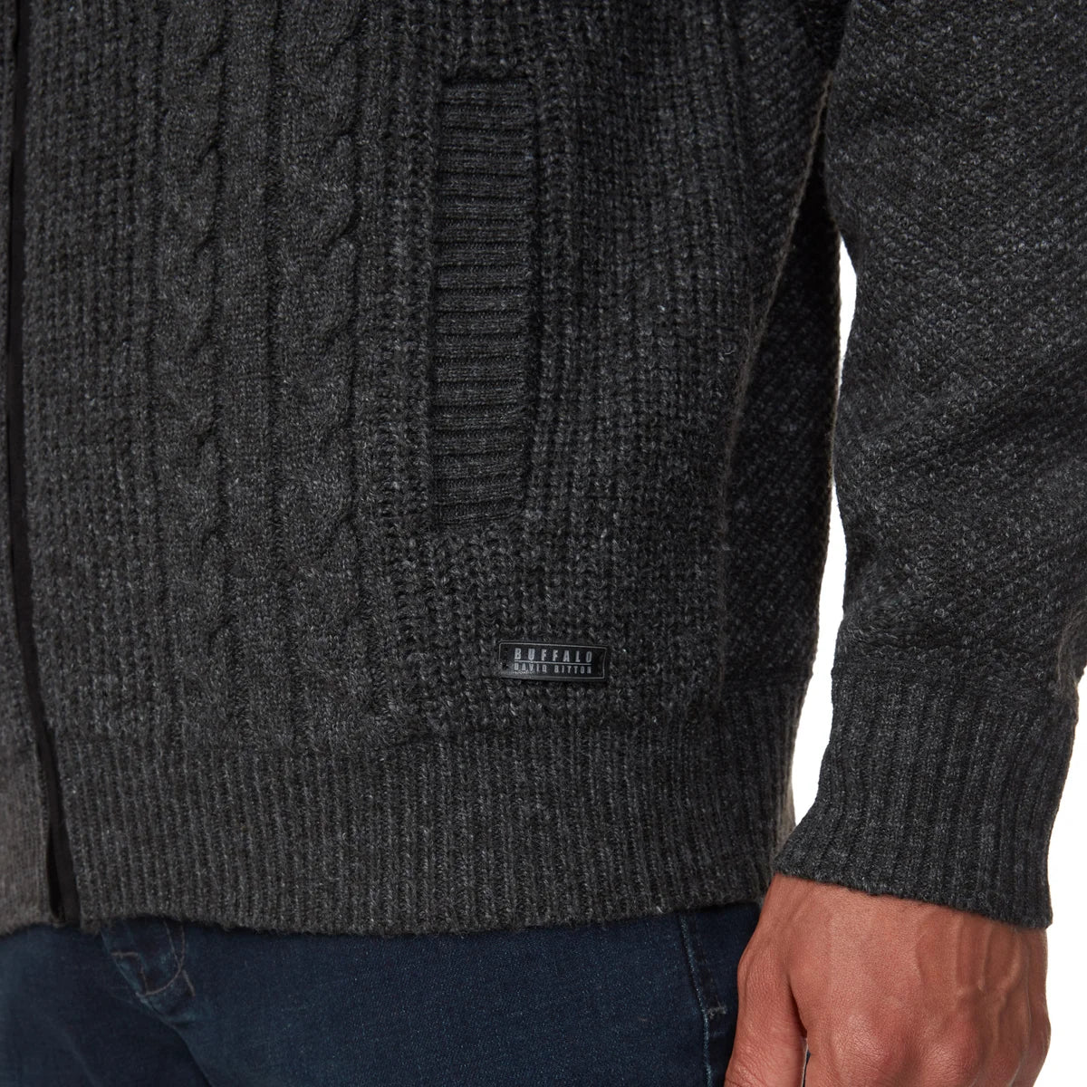 Buffalo - Pull à Fermeture Éclair Intégrale pour Homme-Mens-Full-Zip-Cable-Sweater-1903425-1935133-Noir-Black