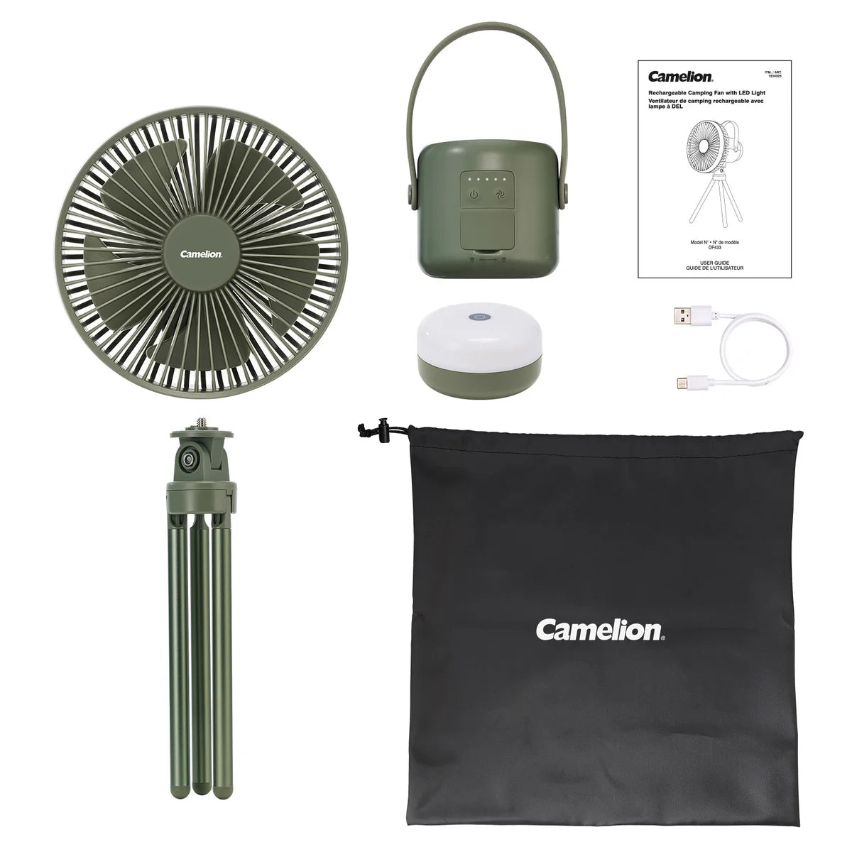 CAMELION - Ventilateur de Camping Rechargeable avec Lampe à DEL-rechargeable-camping-fan-with-led-ligt-costco-1819576-green-vert-5