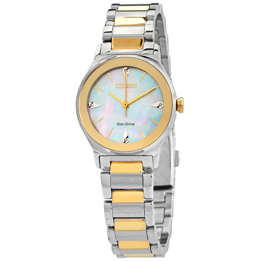 CITIZEN-MONTRE-FEMME-ARGENT-OR-DORÉ-DIAMAND-WOMEN-WATCH-SILVER-GOLD-DIAMOND-MOTHER-PEARL-NACRÉ