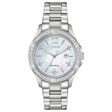 Charger l&#39;image dans la galerie, citizen-montre-femme-women-watch-argent-nacré-diamant-diamond-silver-mother-pearl
