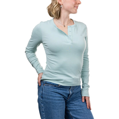 CALVIN KLEIN -  Chandail Henley pour Femme-Womens-Long-Sleeve-Bleu-Turquoise-Blue-1907725-1933648
