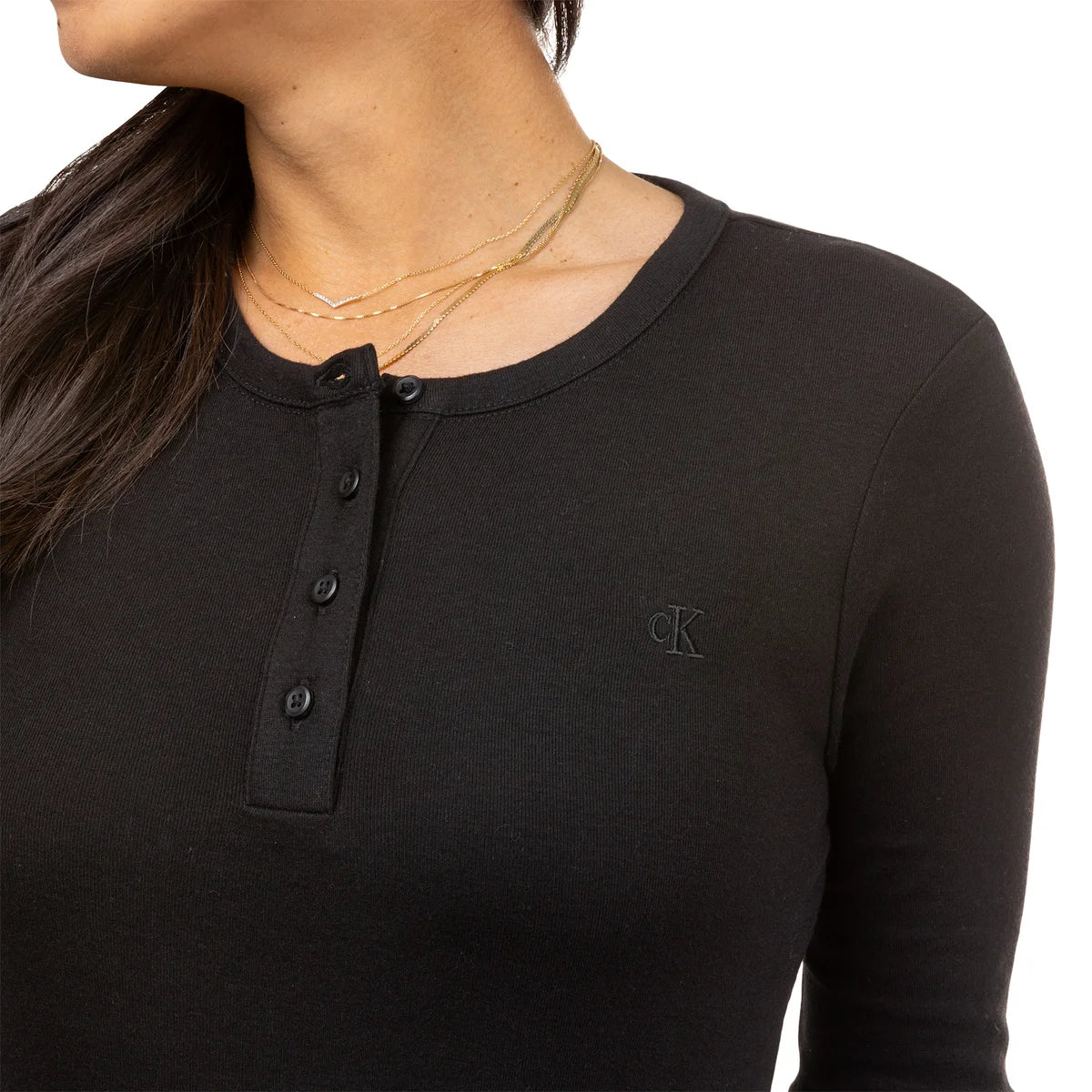 CALVIN KLEIN -  Chandail Henley pour Femme-Womens-Long-Sleeve-Noir-Black-1907725-1933647
