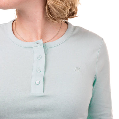 CALVIN KLEIN -  Chandail Henley pour Femme-Womens-Long-Sleeve-Bleu-Turquoise-Blue-1907725-1933648