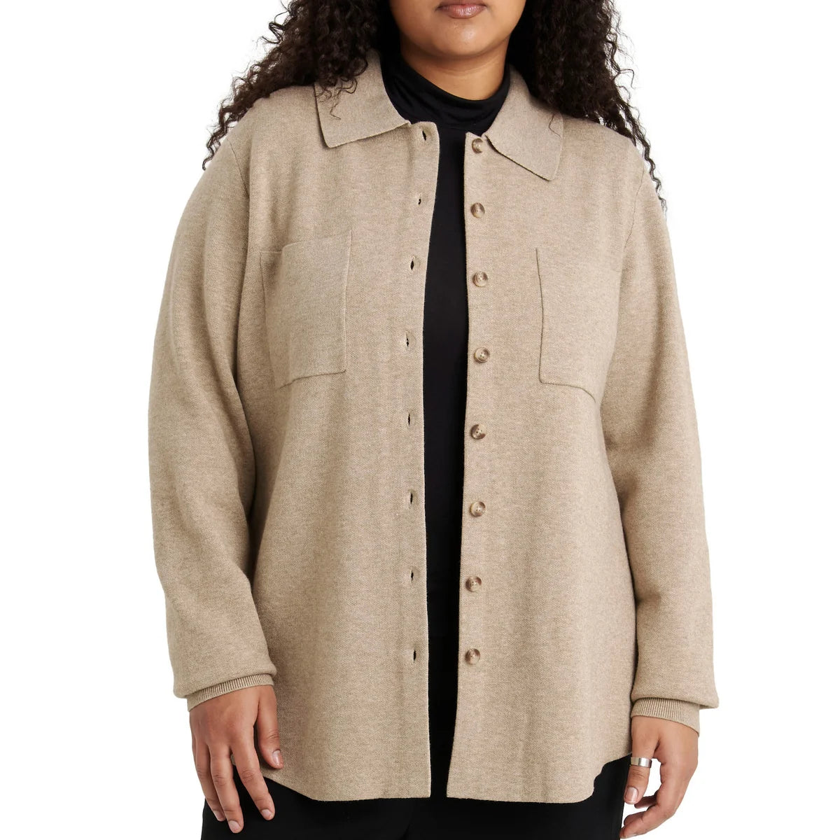 COMO VINTAGE - Veste-Chemise en Tricot Pour Femme-Womens-Knit-Shirt-Jacket-Beige-Brun-Brown-1914193-1944428