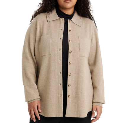 COMO VINTAGE - Veste-Chemise en Tricot Pour Femme-Womens-Knit-Shirt-Jacket-Beige-Brun-Brown-1914193-1944428