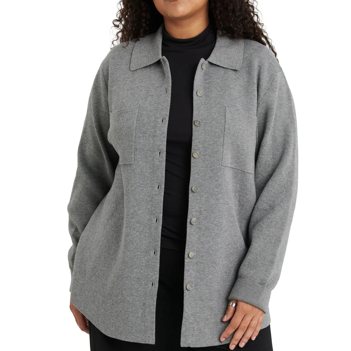 COMO VINTAGE - Veste-Chemise en Tricot Pour Femme-Womens-Knit-Shirt-Jacket-Gris-Grey-1944438-1944429