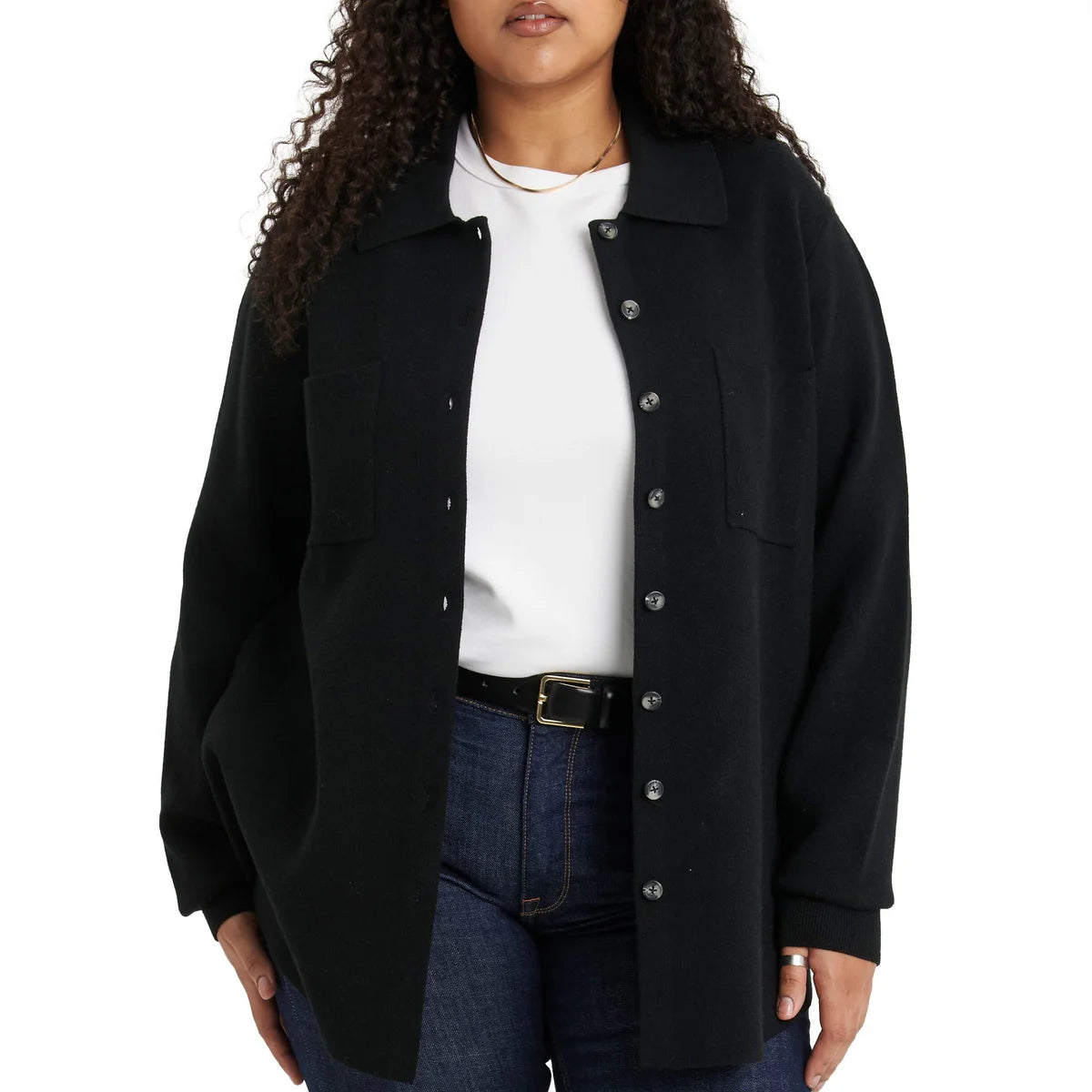 COMO VINTAGE - Veste-Chemise en Tricot Pour Femme-Womens-Knit-Shirt-Jacket-Noir-Black-1914191-1944427