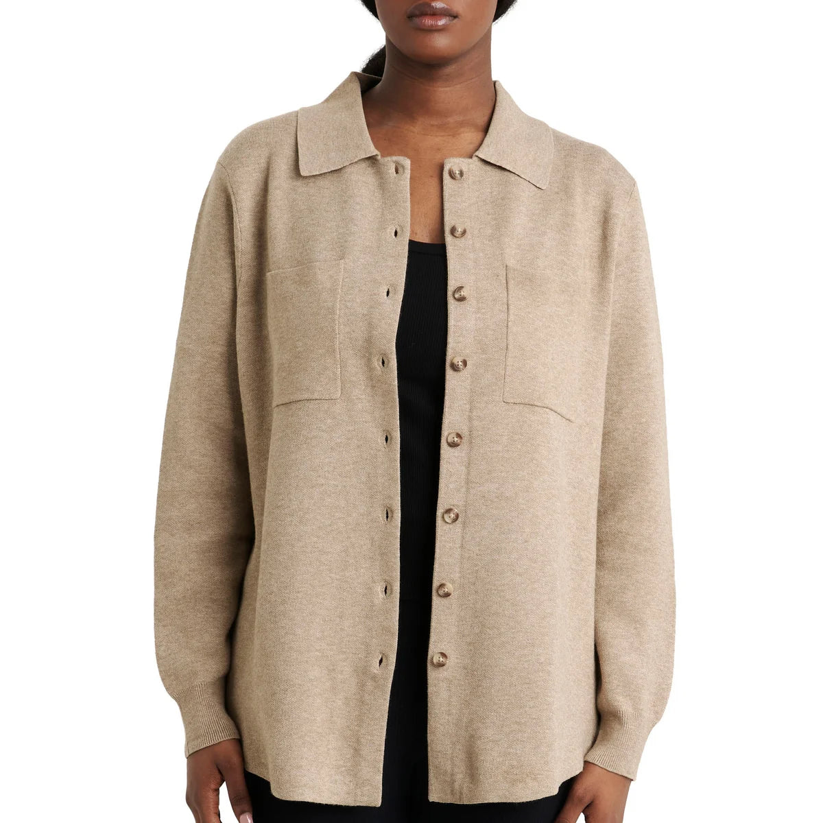 COMO VINTAGE - Veste-Chemise en Tricot Pour Femme-Womens-Knit-Shirt-Jacket-Beige-Brun-Brown-1914193-1944428