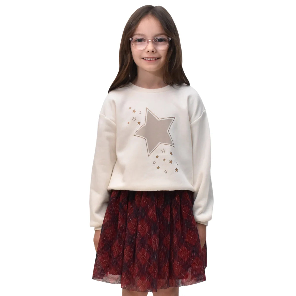 HAPPY KIDS - Ensemble 2 Pièces pour Enfant-Chandail-Jupe-Girls-2-Pieces-Crewneck-Skirt-Blanc-Rouge-White-Red-2723535-1927726