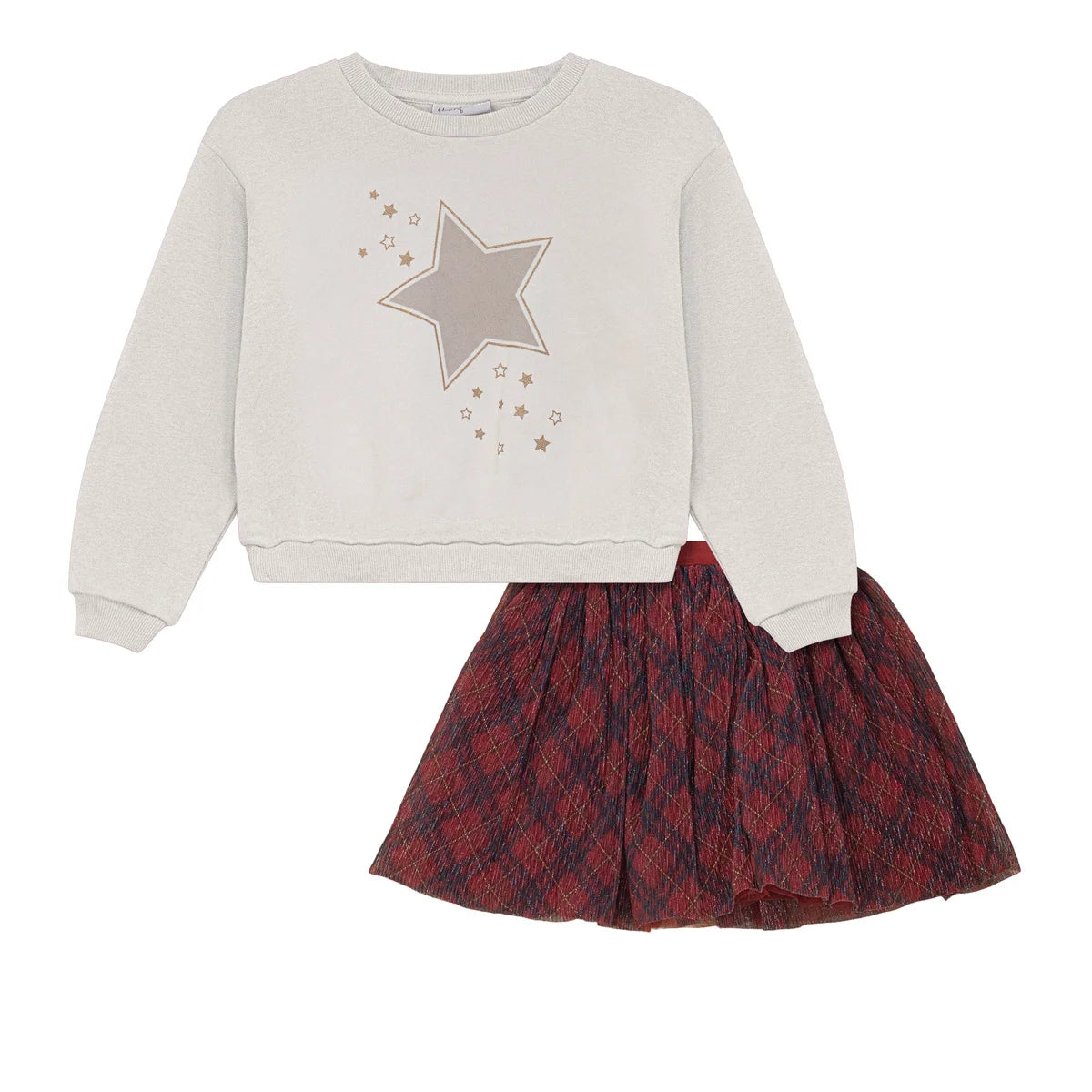 HAPPY KIDS - Ensemble 2 Pièces pour Enfant-Chandail-Jupe-Girls-2-Pieces-Crewneck-Skirt-Blanc-Rouge-White-Red-2723535-1927726