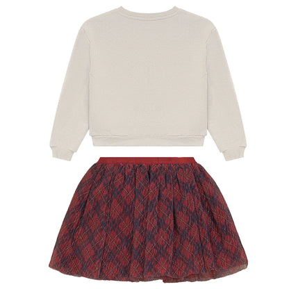 HAPPY KIDS - Ensemble 2 Pièces pour Enfant-Chandail-Jupe-Girls-2-Pieces-Crewneck-Skirt-Blanc-Rouge-White-Red-2723535-1927726